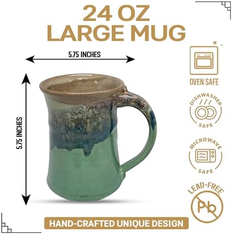 Clay in Motion Handmade Ceramic Mug 24 oz, Large Coffee Mug, Hand Painted Stoneware, Dishwasher Microwave & Oven Safe, Lead-Free, Made in USA Since 1981 (Mountain Meadow) - Image 2