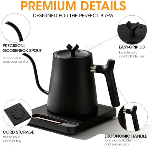 Gooseneck Electric Kettle with Temperature Control, 7 Temperature,0.65mm Precision Pour Spout, Stainless Steel Interior, 24 Hour Keep Warm, Fast Heating Electric Water Kettle - Image 4