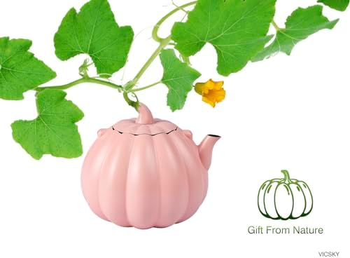 VICSKY Pink Pumpkin Cast Iron Teapot - Cute Tea Kettle Stovetop Safe - Image 6