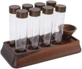 Coffee Bean Storage Tubes with Walnut Wooden Stand Airtight 8pcs Tubes Glass Dosing Coffee Bean Cellar for Home Shop Bar by Irishom