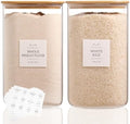 2 Pack large Square Glass Flour and Sugar Containers with 132 Kitchen Pantry Labels - Thicken 149 floz Glass Storage Jars with Airtight Bamboo Lid - Big Rice Canisters for Coffee, Pasta, Cereal by CZDYSM