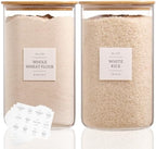 2 Pack large Square Glass Flour and Sugar Containers with 132 Kitchen Pantry Labels - Thicken 149 floz Glass Storage Jars with Airtight Bamboo Lid - Big Rice Canisters for Coffee, Pasta, Cereal by CZDYSM