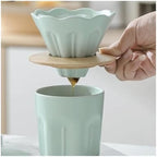 Ceramic Coffee Filter Cup Reusable Filters Set With Wood Stand Funnel Dripper Flower Accessorie(Purple set) - Image 2