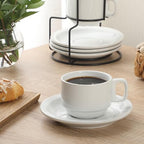 Gibson Home Gracious Dining 7-Ounce Cappuccino Cups Set of 4, Stackable Coffee Cups with 4 Saucers, Metal Stand, Coffee Mugs for Latte, Café, Mocha, Tea - Image 3