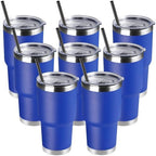 DOMICARE 30oz Tumbler Bulk with Lid and Straw, Double Wall Travel Coffee Mug, Insulated Vacuum Stainless Steel Tumblers, Powder Coated Tumbler Cup (Dark Blue, 8) by VisittheDOMICARE