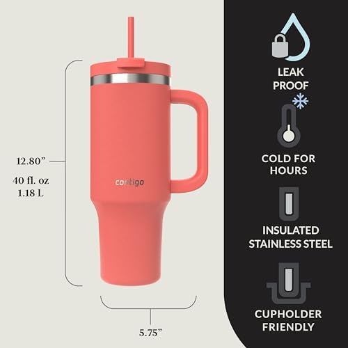 Contigo Streeterville 40oz Tumbler Stainless Steel Vacuum Insulated Leak-Proof Cold for 29 Hours Coral - Image 2