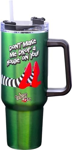 Spoontiques Wizard of Oz Stainless Steel Travel Mug, 40oz - Double Wall Insulation, Sturdy Handle, Sliding Lock Travel Lid - Ruby Slippers by Spoontiques