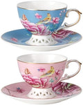 KAMMAK Tea Cups and Saucers Set of 2, Fine Bone China Coffee Cups, GH019 by KAMMAK