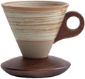 Farm Vintage Funnel Coffee Cups Set 7 Oz Ceramic Latte Mug With Saucer,Khaki Brown Espresso Cups, Cappuccino Cups,Tea Cup with Wooden Saucer and Handle Set CM08 by Unknown