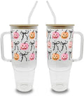 Sip-Sip Hooray! Halloween Coquette Pumpkins 40oz Glass Tumbler with Handle by Sip-SipHooray
