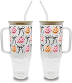 Sip-Sip Hooray! Halloween Coquette Pumpkins 40oz Glass Tumbler with Handle by Sip-SipHooray