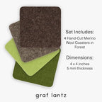 Graf Lantz - Bierfilzl Merino Wool Square Coasters Set of 4 - Forest (4"x4"x5mm) - Absorbs 30% of Weight - Natural German Wool - Heat Resistant, Sustainable, Reusable - Home Decor, Coffee Table Decor - Image 4