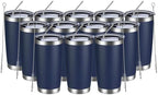 MEWAY 20oz Tumbler 12 Pack Double Wall Vacuum Insulated Travel Mug Bulk, Stainless Steel Tumblers with Lid and Straw, Durable Powder Coated Coffee Cups for Cold & Hot Drinks (Navy, 12) by MEWAY