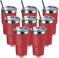 DOMICARE 30oz Tumbler Bulk with Lid and Straw, Double Wall Travel Coffee Mug, Insulated Vacuum Stainless Steel Tumblers, Powder Coated Tumbler Cup (Red, 8) by VisittheDOMICARE