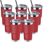 DOMICARE 30oz Tumbler Bulk with Lid and Straw, Double Wall Travel Coffee Mug, Insulated Vacuum Stainless Steel Tumblers, Powder Coated Tumbler Cup (Red, 8) by VisittheDOMICARE
