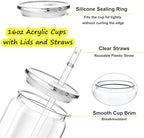 16oz Acrylic Tumblers Cups with Lids and Straws, 20 Pack Plastic Mason Jars Iced Coffee Drinking Glasses for Park Picnic, Poolside, Party Giveaways, Clear - Image 3