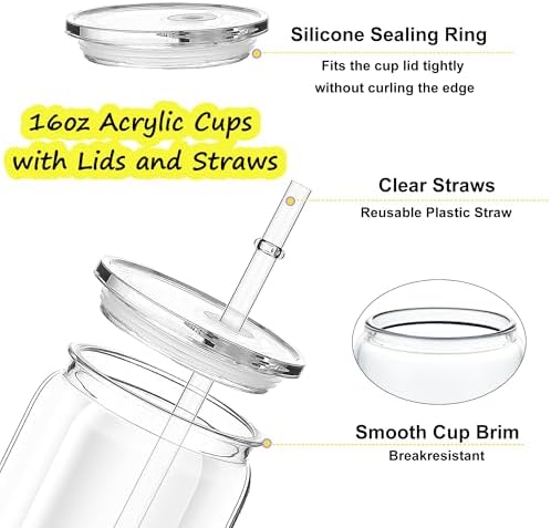 16oz Acrylic Tumblers Cups with Lids and Straws, 20 Pack Plastic Mason Jars Iced Coffee Drinking Glasses for Park Picnic, Poolside, Party Giveaways, Clear - Image 3