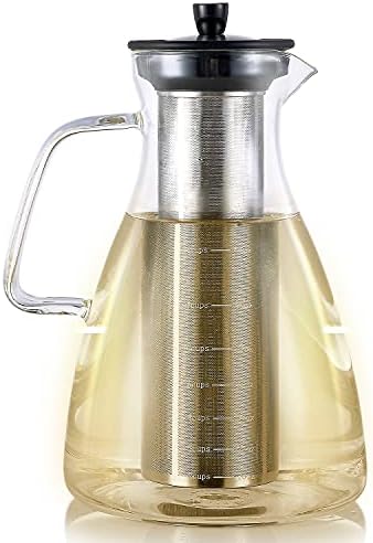 Teabloom Extra-Large Multi-Brew Glass Teapot + Kettle + Pitcher (68 OZ / 2.0 L / 8 CUPS) – For Hot Tea, Iced Tea, Cold Brew Tea and Fruit Infused Water – Volume Markings For Precise Brewing by Teabloom