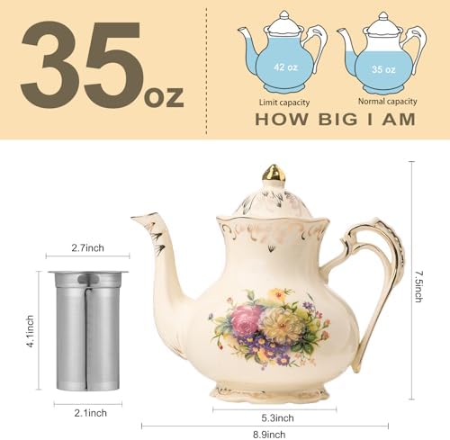YOLIFE Flowering Shrubs Teapot with Infuser, 35 OZ / 4 Cup Tea Pot - Image 2