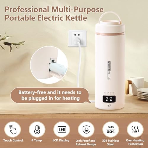 Travel Kettle, Portable Electric Kettle for 4 Temperature Controls, Cream - Image 2