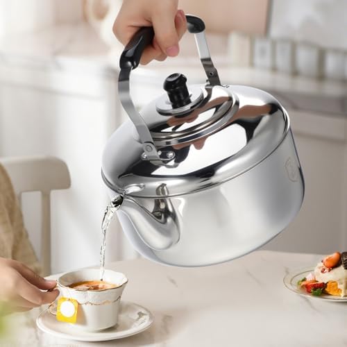 304 Stainless Steel Tea Kettle 6L Whistling Stovetop Kettle with Anti-Scalding Handle Large Diameter Spout Water Boiling for Gas Induction Electric Stoves Home Kitchen - Image 4