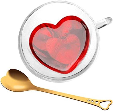 Heart Shaped Cup - Double Walled Insulated Glass Coffee Mug or Tea Cup - Double Wall Glass 8oz (240ml) - Clear - Unique & Insulated with Handle - With Teaspoon - Image 2