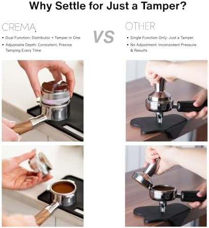 CREMA Coffee Products 51mm Hand Tamper & Coffee Distributor for Delonghi | Compatible w/any 51mm | Double-Sided, Adjustable Depth Tool | Durable 304 Stainless Steel | Silver - Image 5