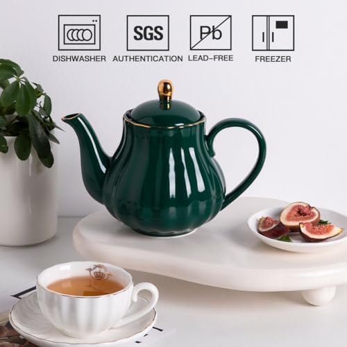 Sweejar Royal Teapot, Ceramic Tea Pot with Removable Stainless Steel Infuser, Blooming & Loose Leaf Teapot - 40 Ounce (Jade) - Image 2