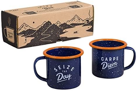 Gentlemen's Hardware GEN323UK Enamel Espresso Set, Camping and Hiking Coffee Cups, 120 milliliters, Navy/Orange - Image 2