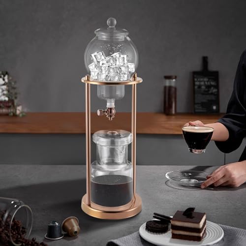 600 ml Gold Iced Cold Brew Drip Tower, Stainless-Steel & Borosilicate Glass Slow-Drip Coffee Maker,Luxury 20 oz Ice Coffee Dripper for Home, Office & Café - Image 5