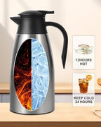 70Oz Thermal Coffee Carafe for keeping hot, 2 PCS Updated Carafe for hot liquid, Insulated Coffee Carafe Stainless Steel Thermal Pot for Coffee, Hot Water,Keep Hot 12 Hours (silver+silver) - Image 3