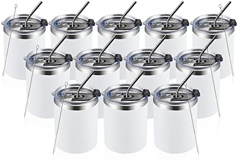 MEWAY 12 oz Lowball, Tumbler Stainless Steel Double Wall Vacuum Insulated Mug with Straw and Lid, Cleaning Brush ，Durable Powder Coated Insulated Coffee Cup for Cold & Hot Drinks (White, 12 pack) by MEWAY