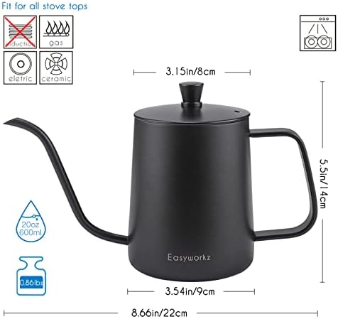 Easyworkz Gage Gooseneck Pour Over Coffee Kettle 20 oz (Black), Bundled with Easyworkz Retro Stainless Steel Coffee Spoon With Black Walnut Handle,10g - Measuring Spoon (Gunmetal) - Image 2