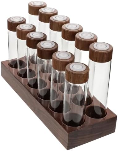 Coffee Storage Vials with Walnut Wood Base and Air Valve Wooden Lids by UONLYtech