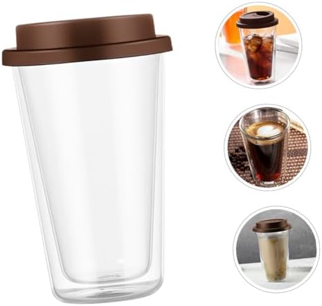 KICHOUSE Double Wall Glass Coffee Mug Insulated 350ml with Silicone Lid - Image 2