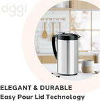 OGGI Oval Carafe Glass Liner - Stainless Steel Body, 1 Liter / 34oz Capacity - Ideal Glass Vacuum Coffee Carafe and Tea Thermos, Press Button for Easy Pouring - Stainless - Image 6