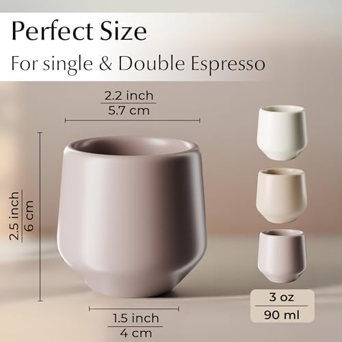 MIAMIO - Espresso Cups Set of 4 / Mug, Ceramic (3oz) - Luxe (Cream Rose) - Image 3