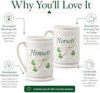 Belleek Classic Himself & Herself 12 oz Irish Coffee Mug Set, Handcrafted Parian China Cups, Shamrock Design, Set of 2, White - Image 5