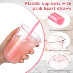 Ziliny 50 Sets 16oz Pink Plastic Cups with Heart Shaped Straws and Lids - Image 5