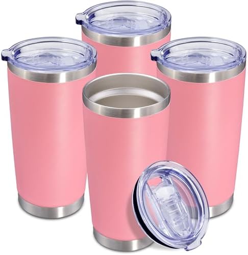20oz Tumbler Insulated Coffee Tumblers with Lid Stainless Steel Pink 4P by AEPDTD