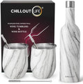 CHILLOUT LIFE 12 oz Stainless Steel Wine Tumblers 2 Pack & 1 Insulated Wine Bottle - Double Wall Vacuum Insulated Wine Glasses Cups with Lids and Straws Set Keeping Cold & Hot Gift Set by CHILLOUTLIFE