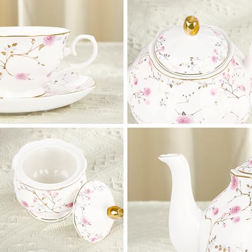 fanquare 21-Piece English Gold Vine Floral Bone China Tea Sets - Image 4