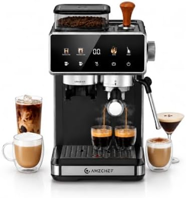AMZCHEF Espresso Machine with Grinder, 20 Bar, Latte & Cappuccino, Black by AMZCHEF