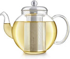 Teabloom Heritage Borosilicate Glass Teapot – 40 oz Classic Round Design with Stainless Steel Infuser – Stovetop Safe, Drip-Free Spout, Durable Heat-Resistant Tea Kettle for Loose Leaf or Teabags by Teabloom