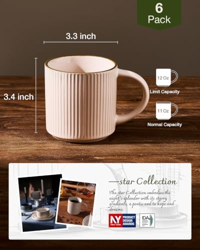 famiware Coffee Mug Set of 6, Star 12 oz Ceramic Mugs Cups Set with Handle - Image 4