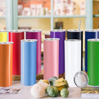YOUKE OLA 12 Pack Stainless Steel Skinny Tumblers 20oz - Bulk Straight Double Wall Vacuum Insulated Tumbler with Lid and Straw & Silicone Base for Travel, DIY, 12 Colors - Image 6