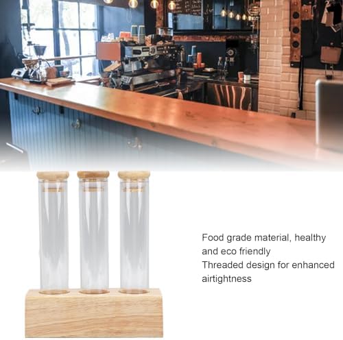 Coffee Bean Storage Tubes, Airtight Single Dose Cellars Organizer for Home Cafe Clear Glass Walnut Wood Stand 12 Pack 2 oz 3 Hole - Image 5
