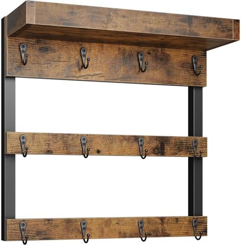OROPY Coffee Mug Rack Wall Mounted, Rustic Wood Cups Rack, 12 Hooks & Shelf by OROPY