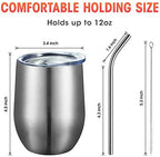 COMOOO 12oz Insulated Wine tumbler with Lid, Stainless Steel Stemless Wine Tumbler Glass,Double Wall Vacuum Wine Tumbler Cups with Straw for Coffee, Cocktails,Beer,Champaign Silver, 4 Pack - Image 3