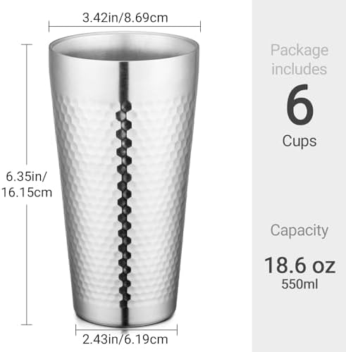Beasea Stainless Steel Cups 19 oz, 6 Pack Large 18.6oz 550ml Stainless Steel Drinking Cups Water Tumbler Stackable Double Wall Insulated Individual Metal Pint Glasses Tin for Home Party Camping - Image 2